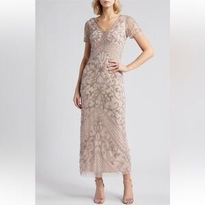 068 NWT Beaded Mesh Column Gown